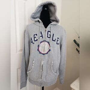 Men's American Eagle Distressed Zip Up Hoodie - Size Medium